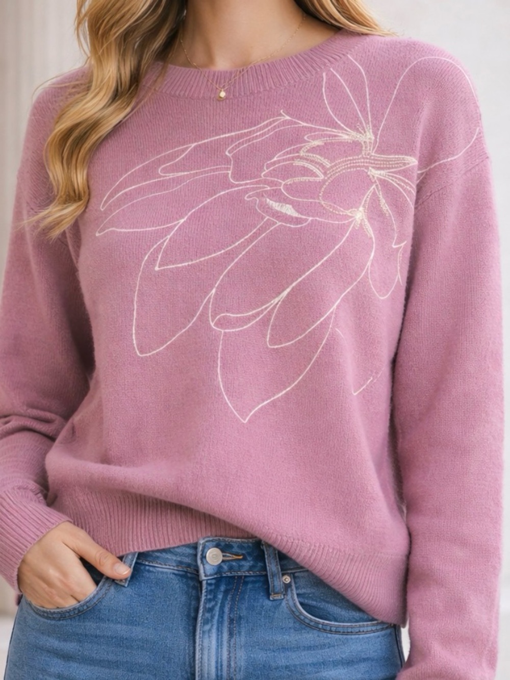 New with Tags Joie 100% Cashmere Light Purple Beaded Floral FalSweater Large
